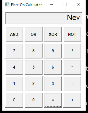 FlareCalc scrolling the start of the Rickroll text through its display